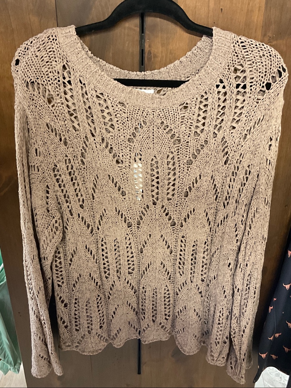 Bluivy Open-Knit Scoop Neck Sweater - Taupe